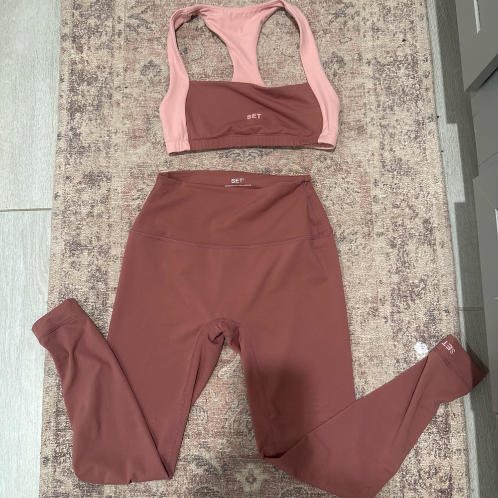 SETACTIVE Two-Tone Pink Sports Bra & High-Waist Leggings
